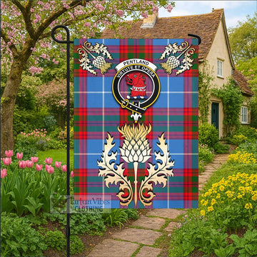 Pentland Tartan Garden Flag with Golden Regal Scottish Thistle Emblem