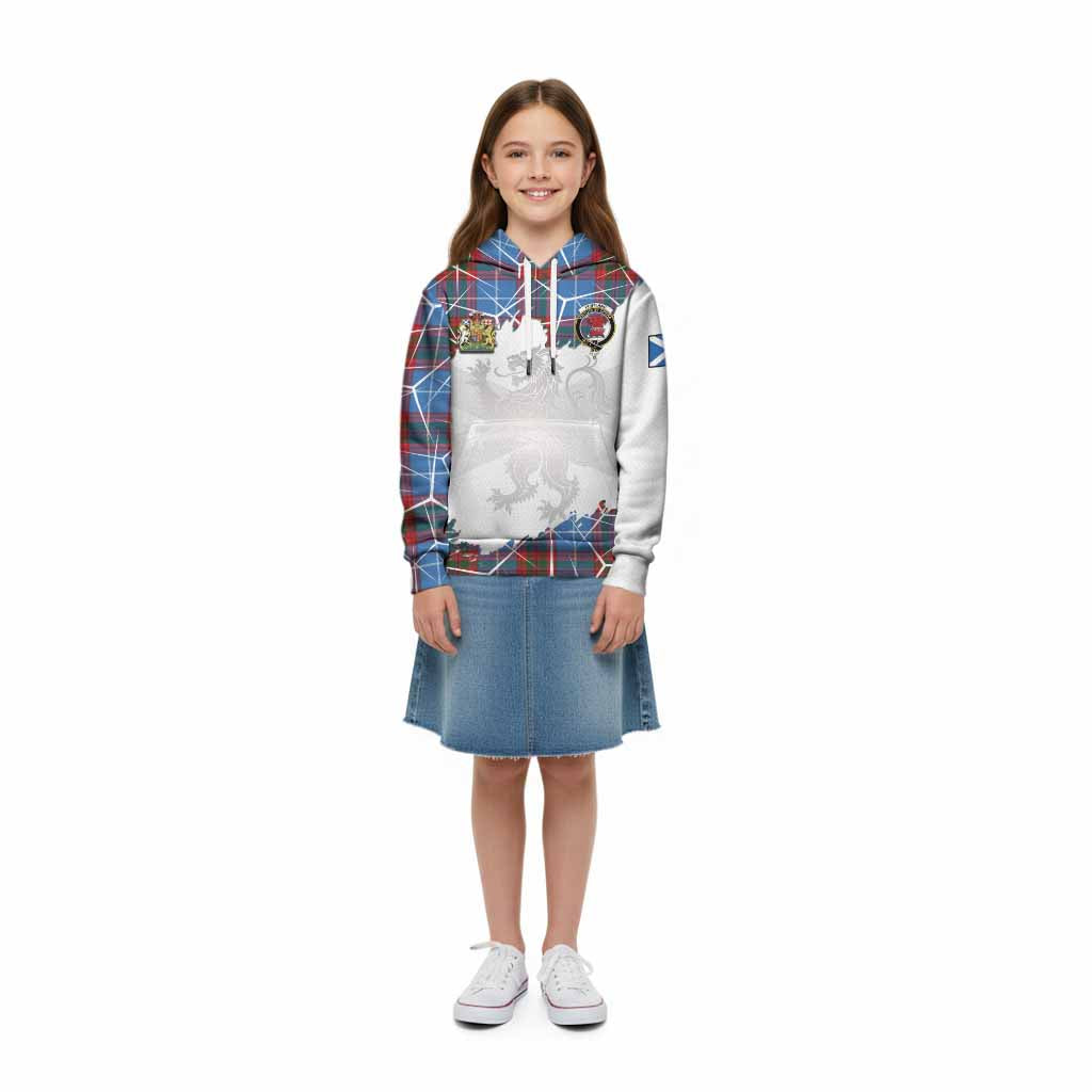 Pentland Tartan Kid Hoodie with Family Crest and Lion Rampant Grunge Style