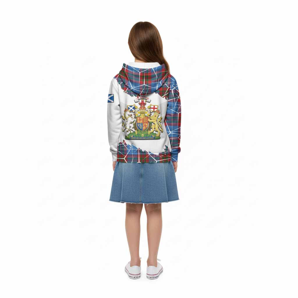 Pentland Tartan Kid Hoodie with Family Crest and Lion Rampant Grunge Style