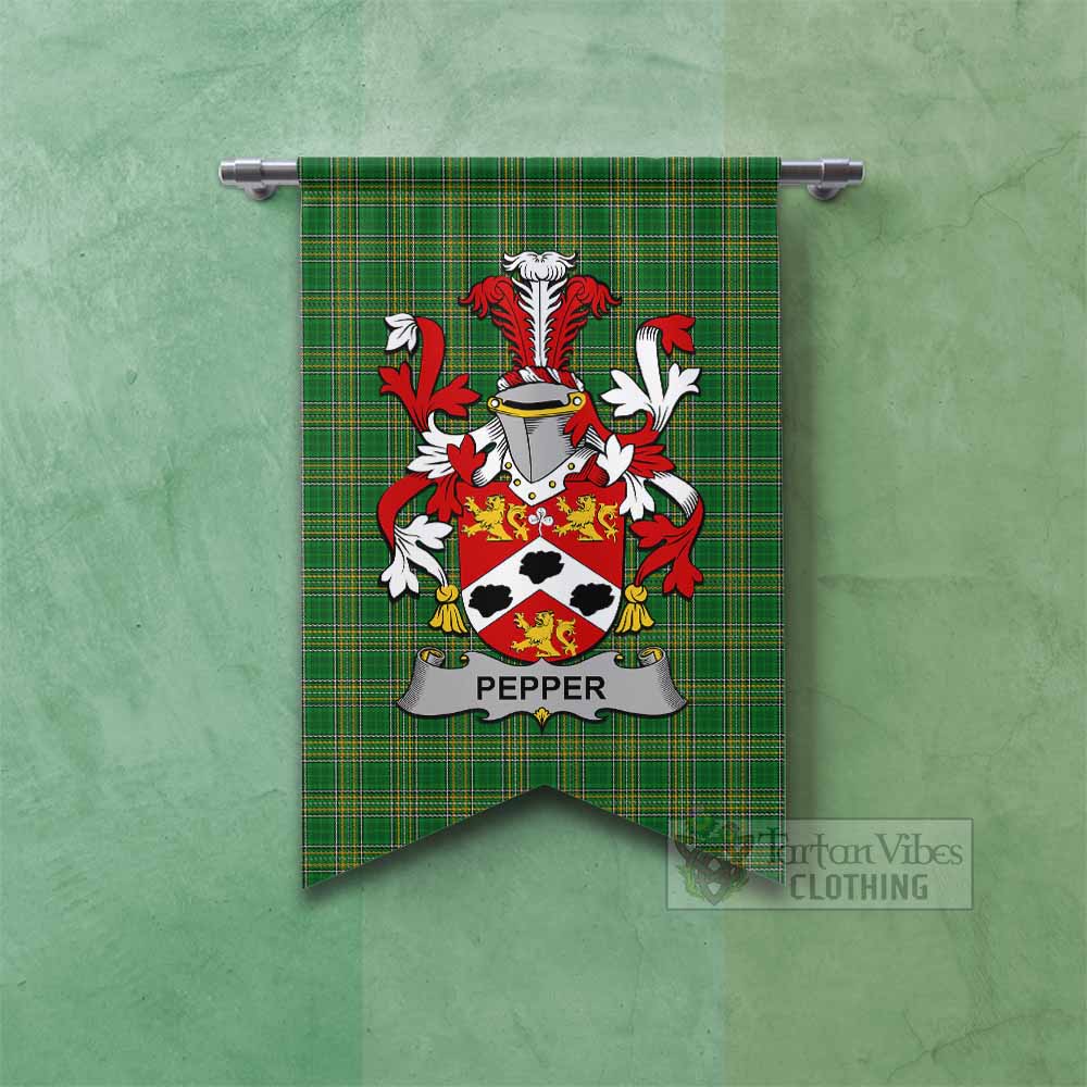 Pepper Irish Clan Tartan Gonfalon, Tartan Banner with Coat of Arms Fishtail - Tartan Vibes Clothing
