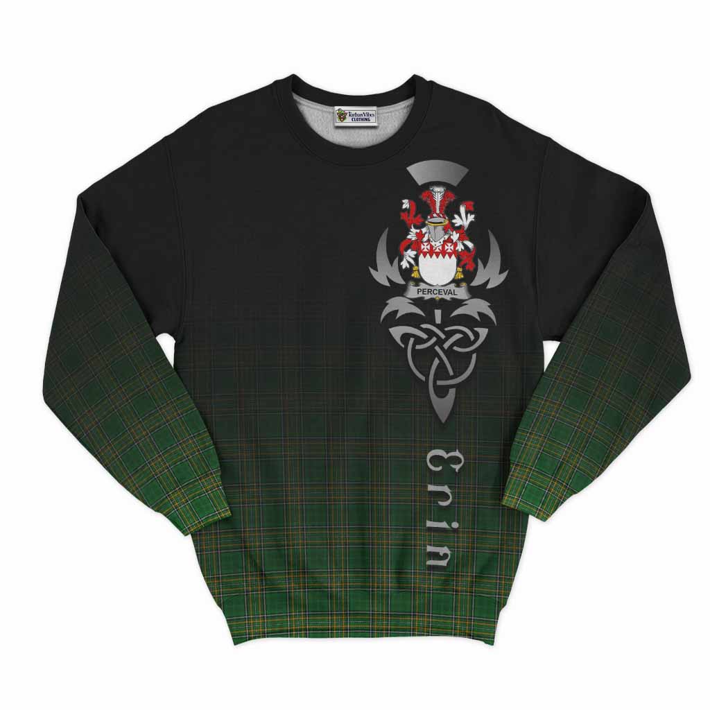 Tartan Vibes Clothing Perceval Irish Clan Sweatshirt with Coat of Arms Erin Go Bragh Celtic Inspired