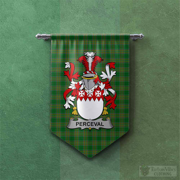Perceval Irish Clan Tartan Gonfalon, Tartan Banner with Coat of Arms