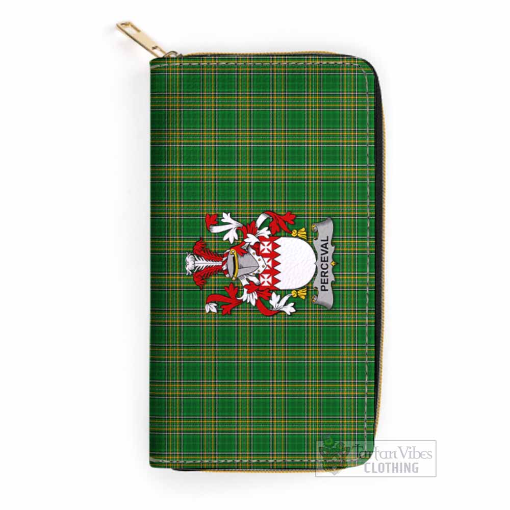 Tartan Vibes Clothing Perceval Irish Clan Tartan Women's Leather Wallet with Coat of Arms