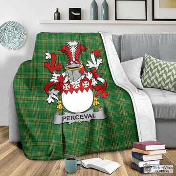 Tartan Vibes Clothing Perceval Irish Clan Tartan Blanket with Coat of Arms