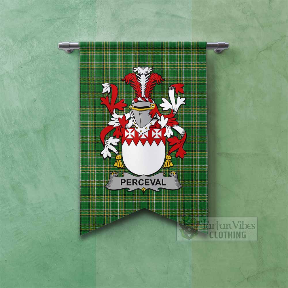 Tartan Vibes Clothing Perceval Irish Clan Tartan Gonfalon, Tartan Banner with Coat of Arms