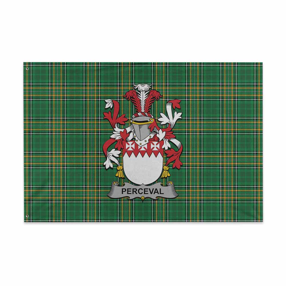 Tartan Vibes Clothing Perceval Irish Clan Tartan House Flag with Coat of Arms