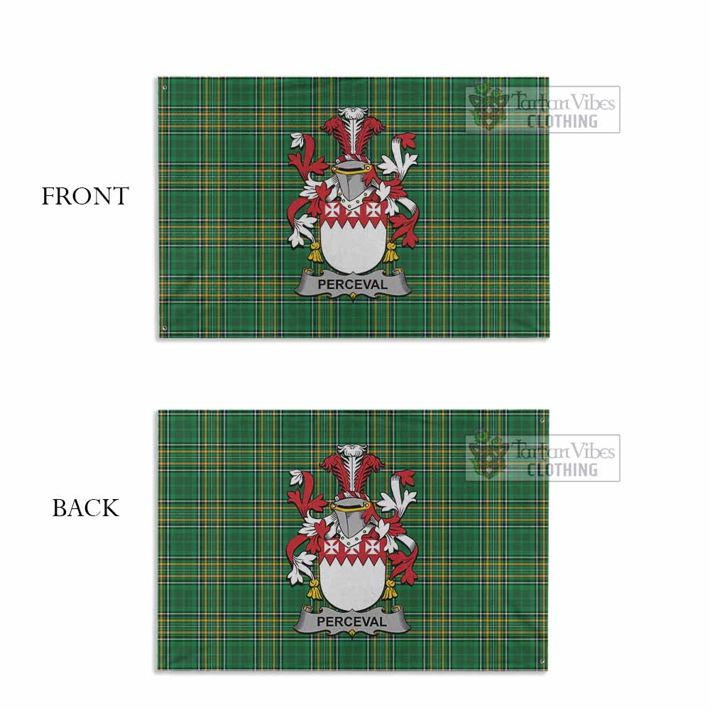 Tartan Vibes Clothing Perceval Irish Clan Tartan House Flag with Coat of Arms