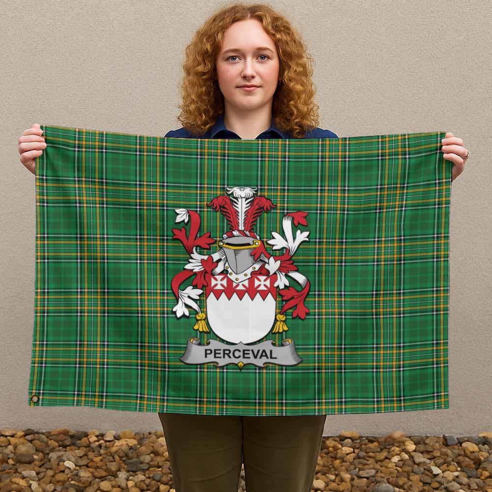 Tartan Vibes Clothing Perceval Irish Clan Tartan House Flag with Coat of Arms
