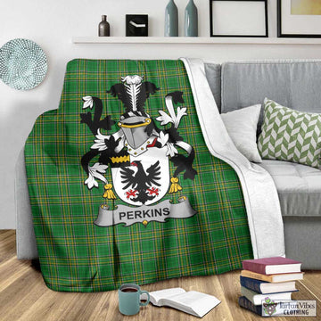 Tartan Vibes Clothing Perkins Irish Clan Tartan Blanket with Coat of Arms