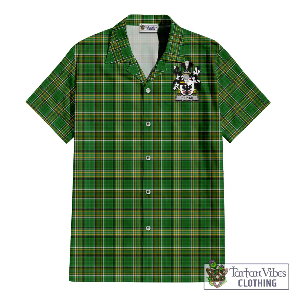 Perkins Irish Clan Tartan Hawaiian Shirt with Coat of Arms - Tartan Vibes Clothing