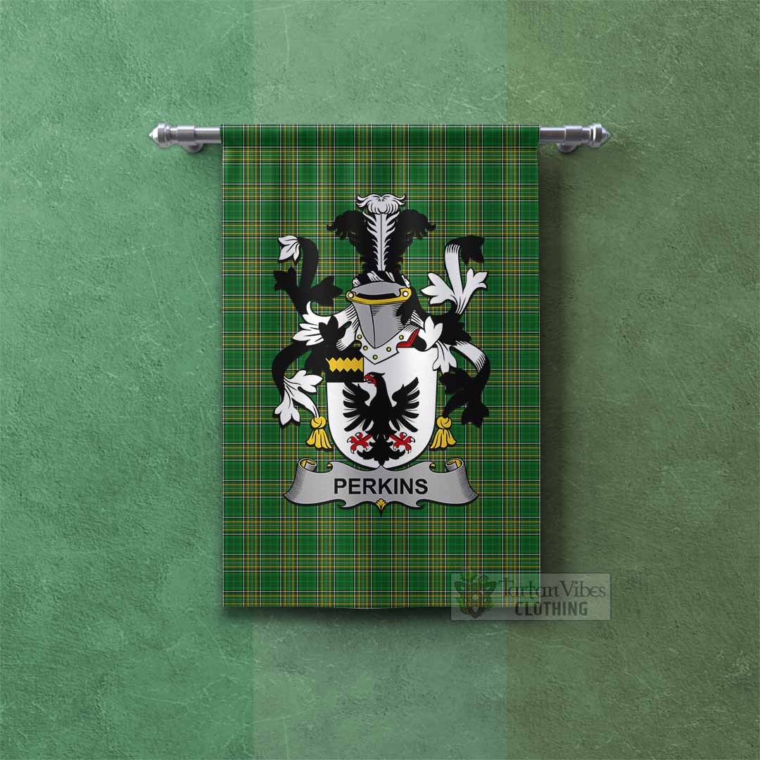 Perkins Irish Clan Tartan Gonfalon, Tartan Banner with Coat of Arms Rectangle - Tartan Vibes Clothing