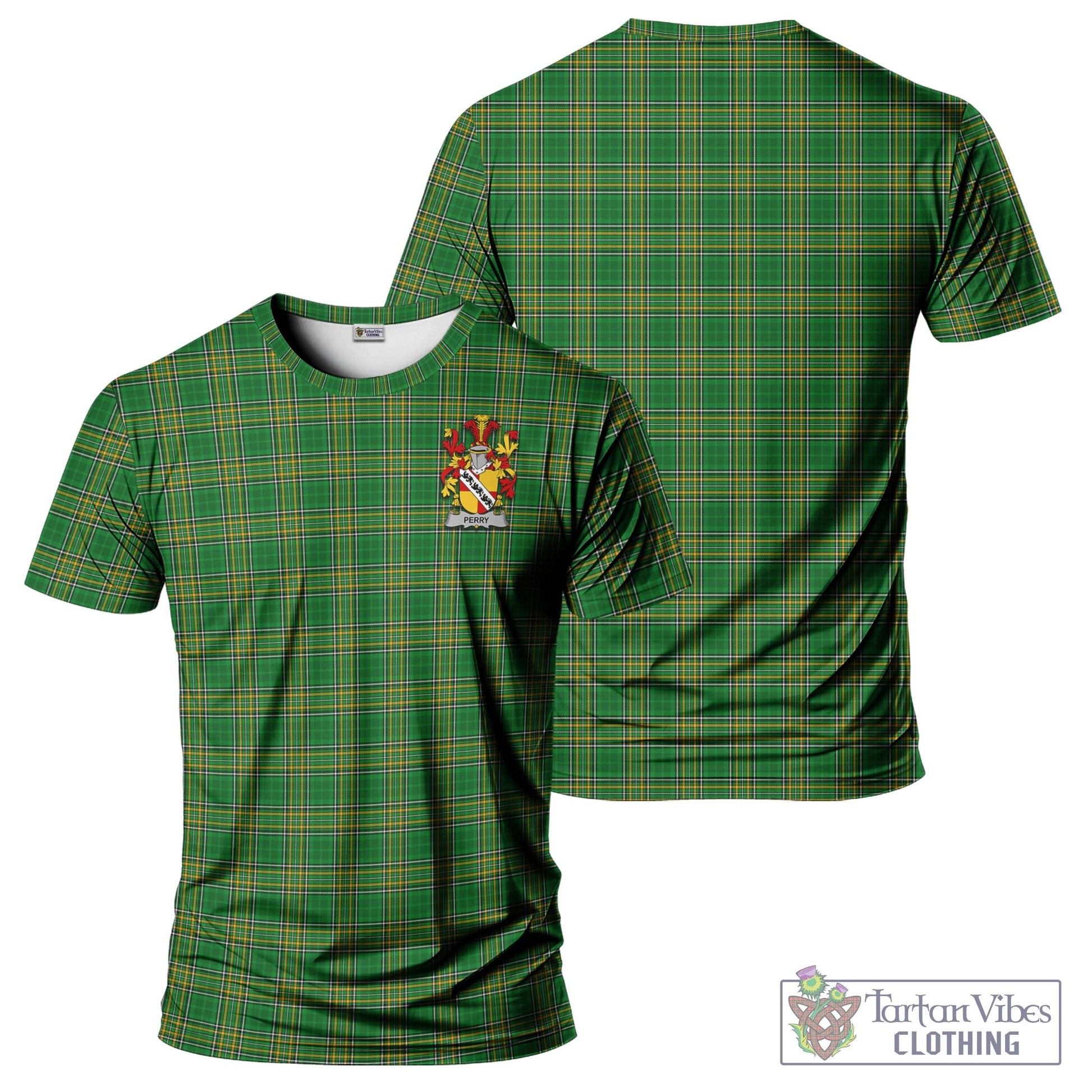Tartan Vibes Clothing Perry Ireland Clan Tartan T-Shirt with Family Seal