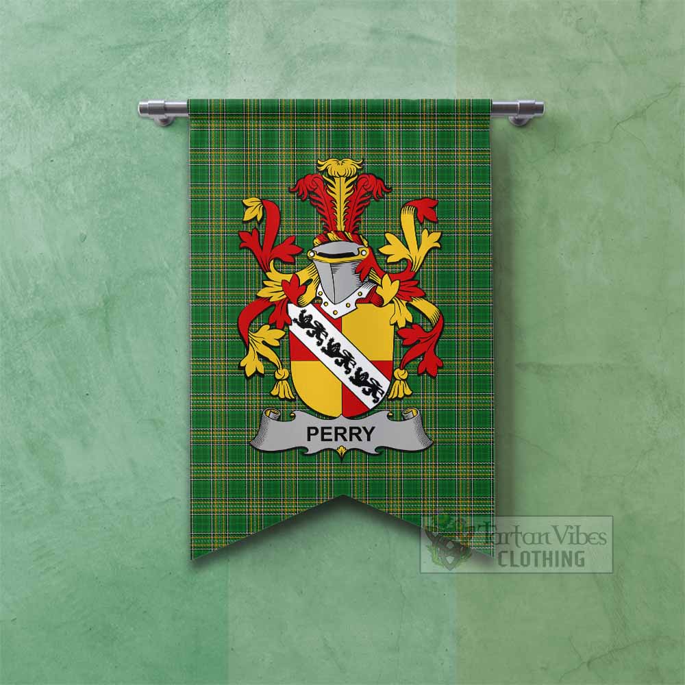 Perry Irish Clan Tartan Gonfalon, Tartan Banner with Coat of Arms Fishtail - Tartan Vibes Clothing