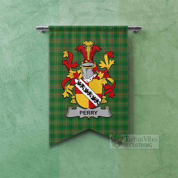 Perry Irish Clan Tartan Gonfalon, Tartan Banner with Coat of Arms