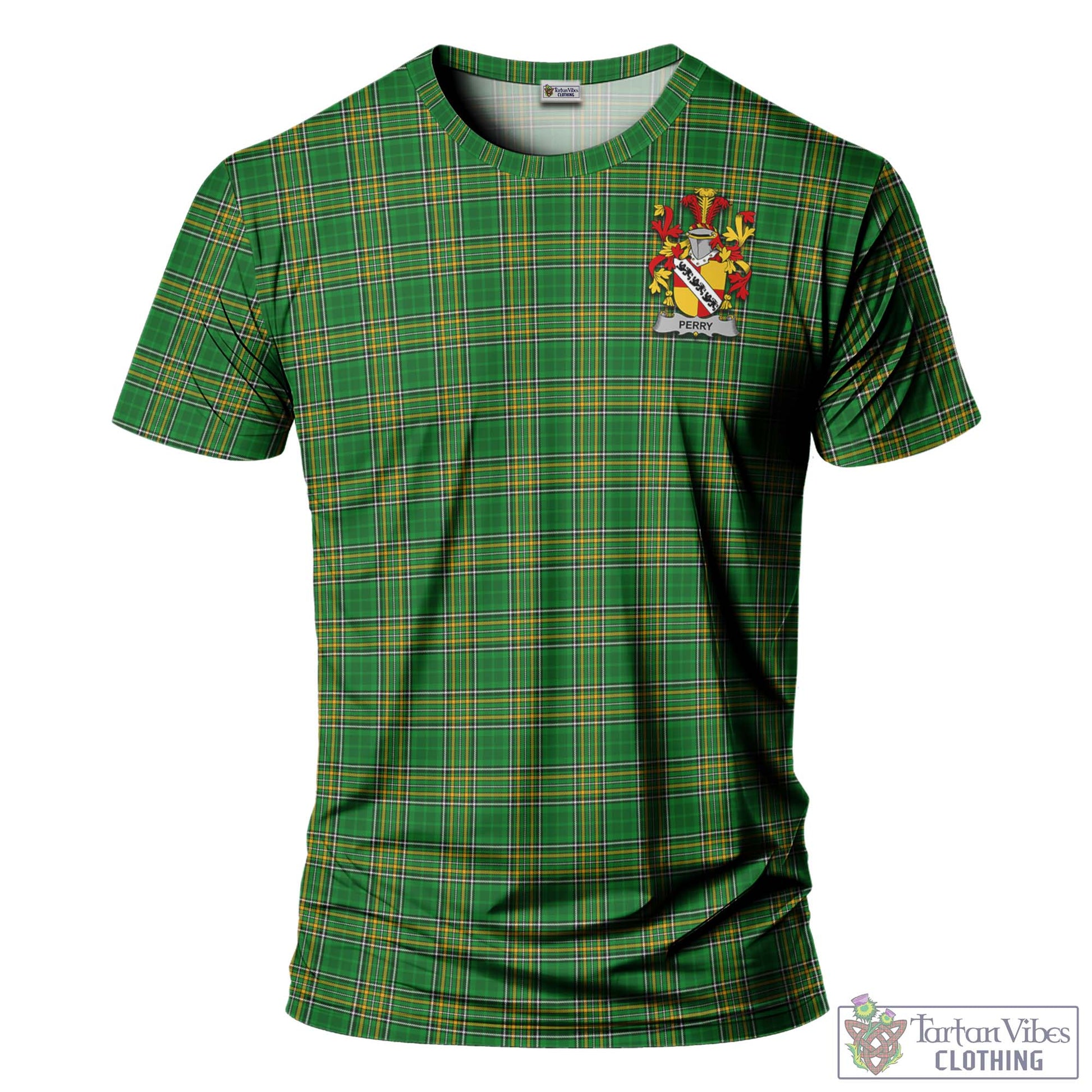 Tartan Vibes Clothing Perry Ireland Clan Tartan T-Shirt with Family Seal