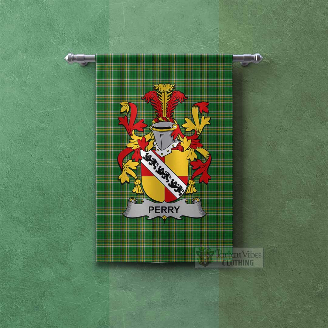 Perry Irish Clan Tartan Gonfalon, Tartan Banner with Coat of Arms Rectangle - Tartan Vibes Clothing