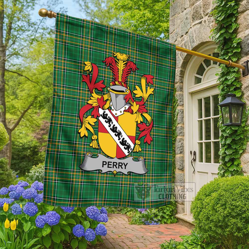 Perry Irish Clan Tartan Flag with Coat of Arms