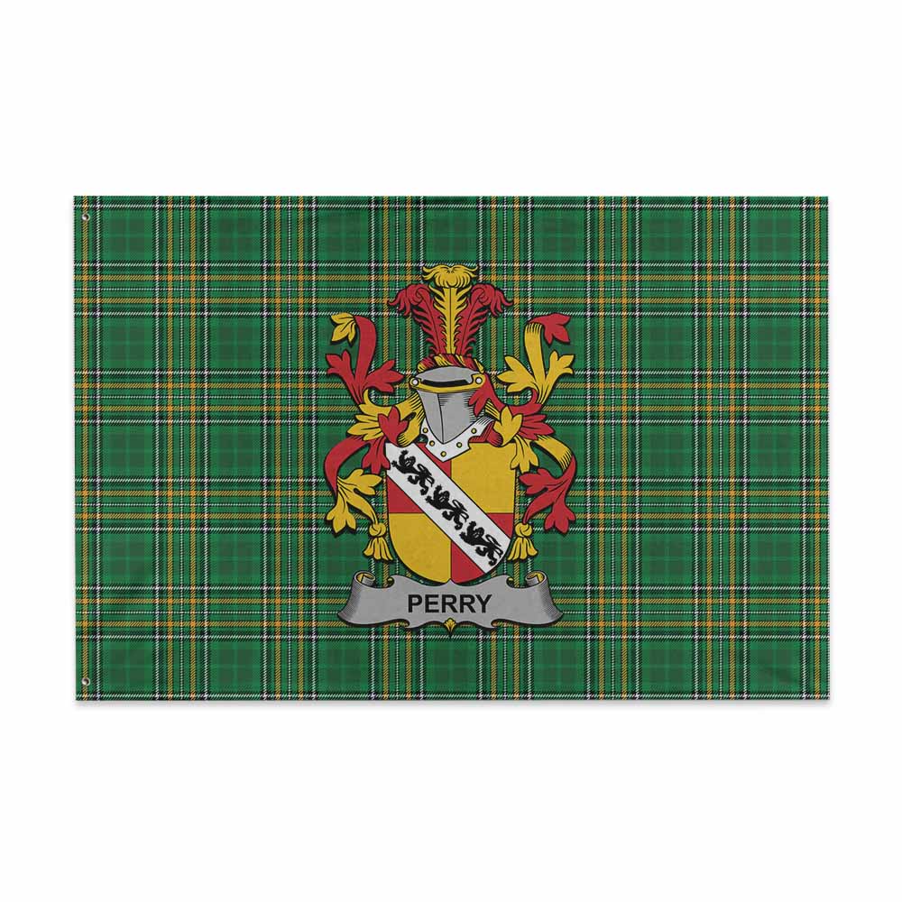 Tartan Vibes Clothing Perry Irish Clan Tartan House Flag with Coat of Arms