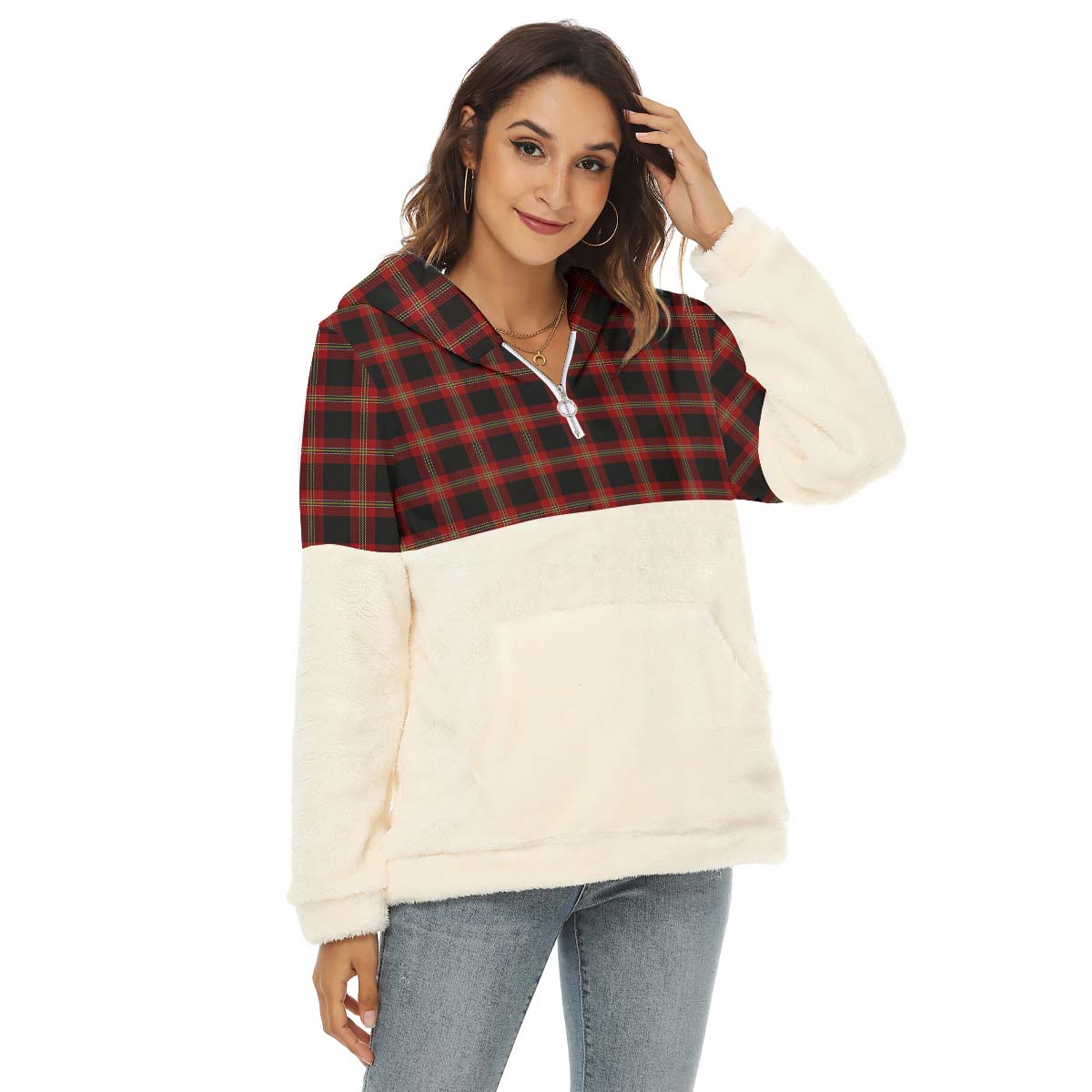 Perry-Pirrie Tartan Half Style Women's Borg Fleece Hoodie with Half Zip Female - Tartan Vibes Clothing