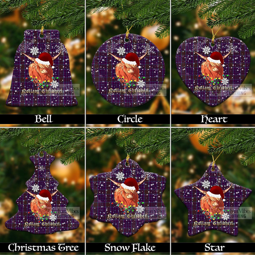 Phillips Tartan Christmas Ceramic Ornaments with Twinkle Highland Cattle Ceramic - Tartan Vibes Clothing