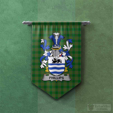 Phillips Irish Clan Tartan Gonfalon, Tartan Banner with Coat of Arms