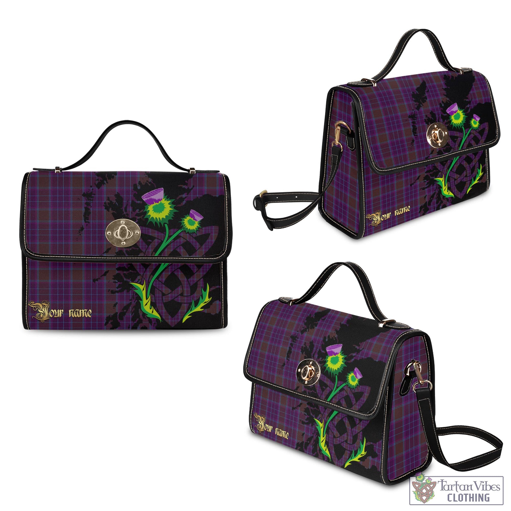 Tartan Vibes Clothing Phillips Tartan Waterproof Canvas Bag with Scotland Map and Thistle Celtic Accents