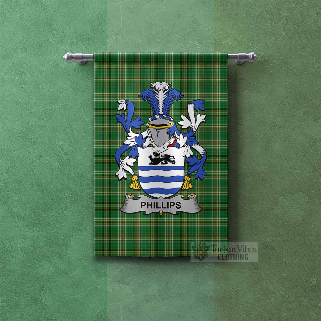 Tartan Vibes Clothing Phillips Irish Clan Tartan Gonfalon, Tartan Banner with Coat of Arms