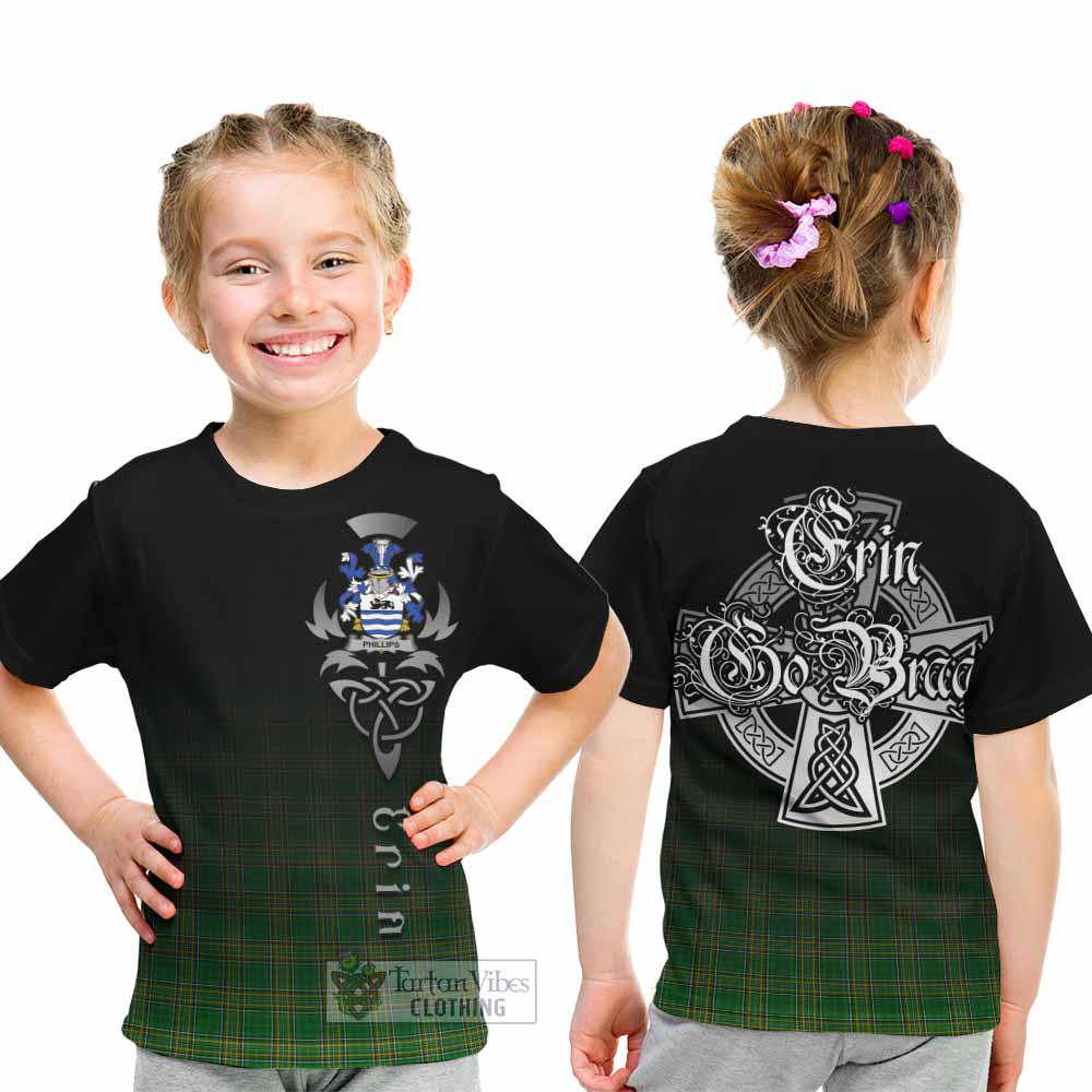 Tartan Vibes Clothing Phillips Irish Clan Kid T-Shirt with Coat of Arms Erin Go Bragh Celtic Inspired