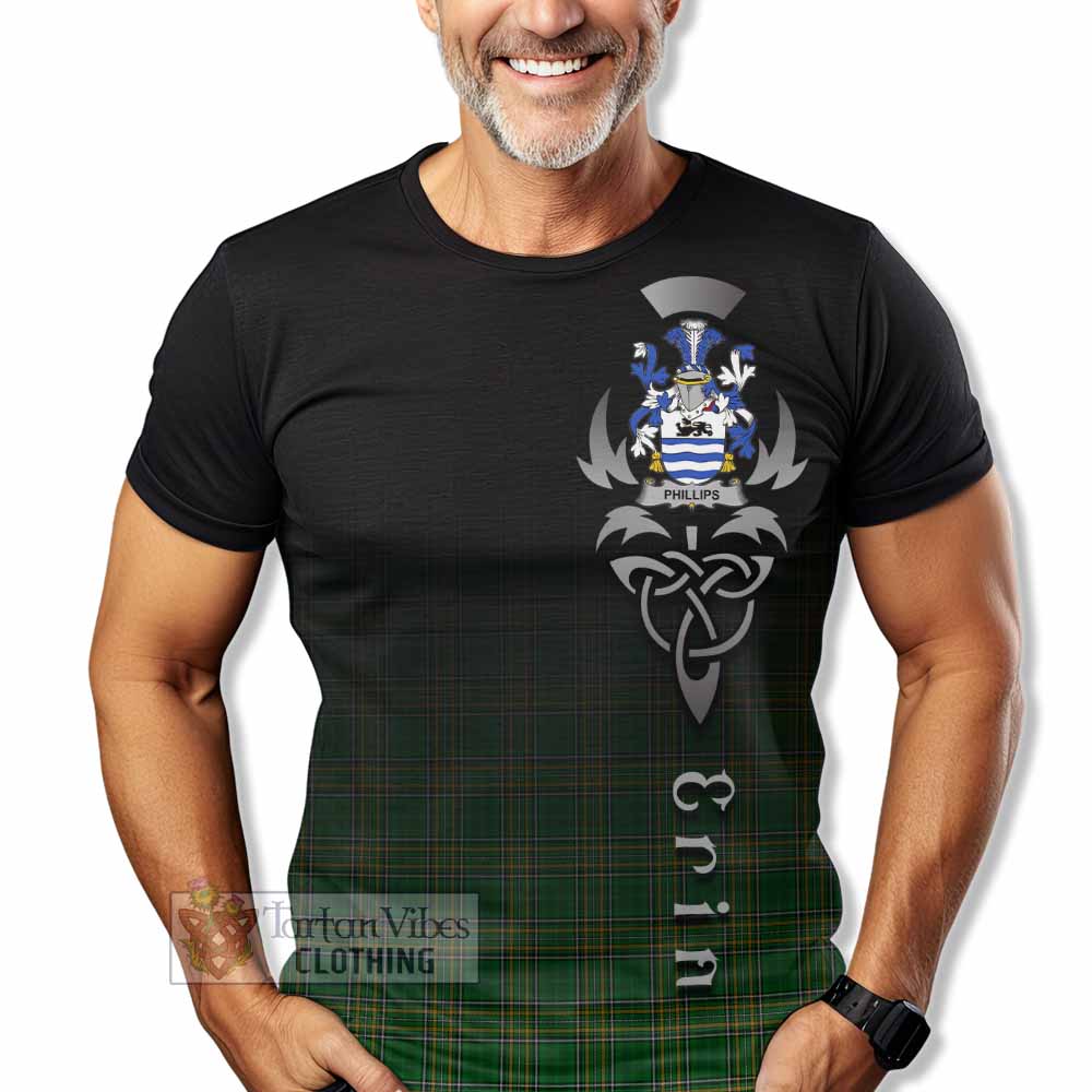 Tartan Vibes Clothing Phillips Irish Clan T-Shirt with Coat of Arms Erin Go Bragh Celtic Inspired