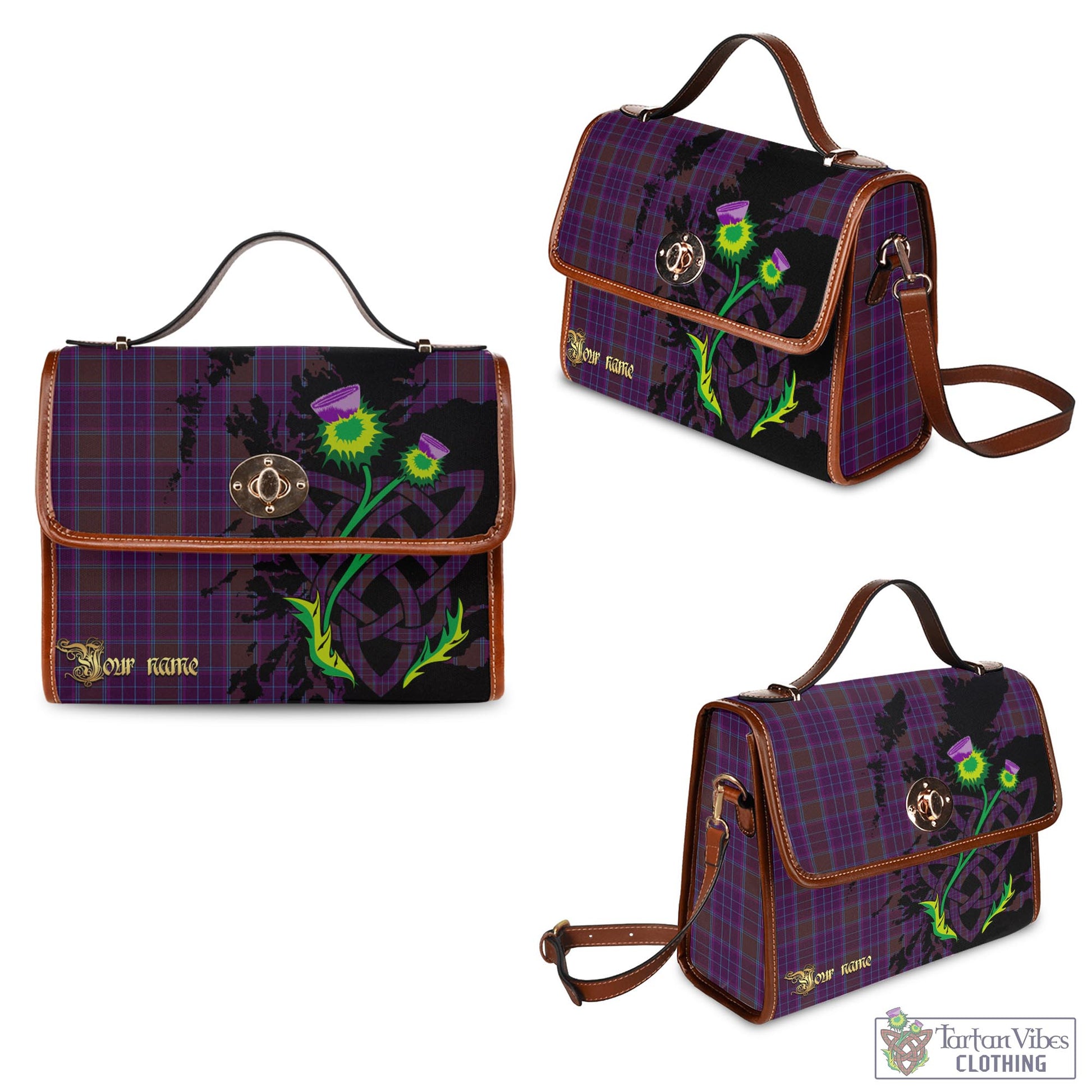 Tartan Vibes Clothing Phillips Tartan Waterproof Canvas Bag with Scotland Map and Thistle Celtic Accents