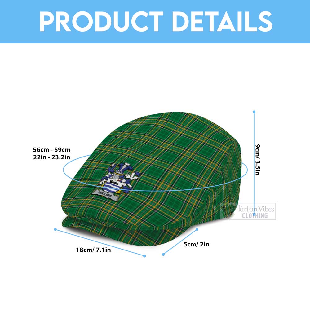 Phillips Irish Clan Tartan Jeff Cap, Tartan Flat Cap with Coat of Arm - Tartan Vibes Clothing