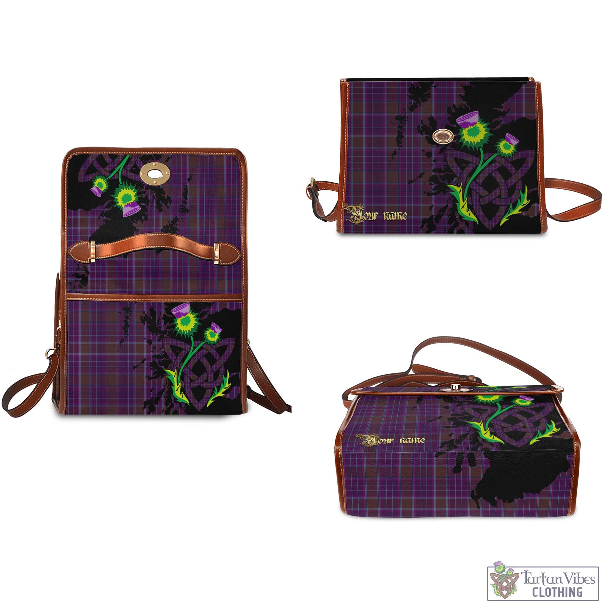 Tartan Vibes Clothing Phillips Tartan Waterproof Canvas Bag with Scotland Map and Thistle Celtic Accents