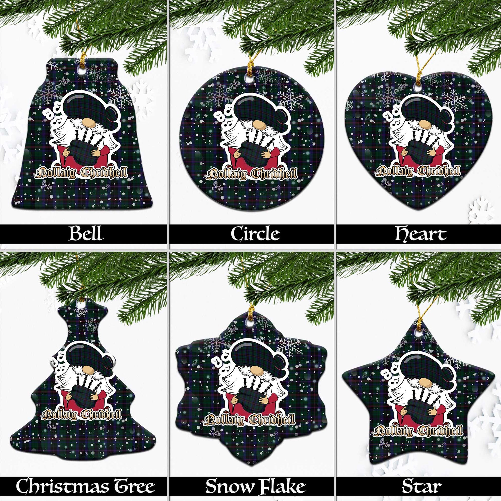 Phillips of Wales Tartan Christmas Ornaments with Scottish Gnome Playing Bagpipes Ceramic - Tartanvibesclothing Shop