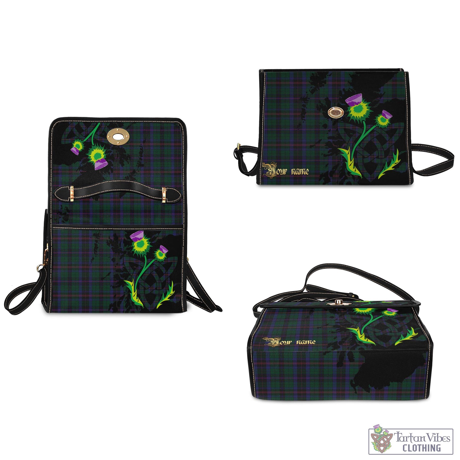 Tartan Vibes Clothing Phillips of Wales Tartan Waterproof Canvas Bag with Scotland Map and Thistle Celtic Accents