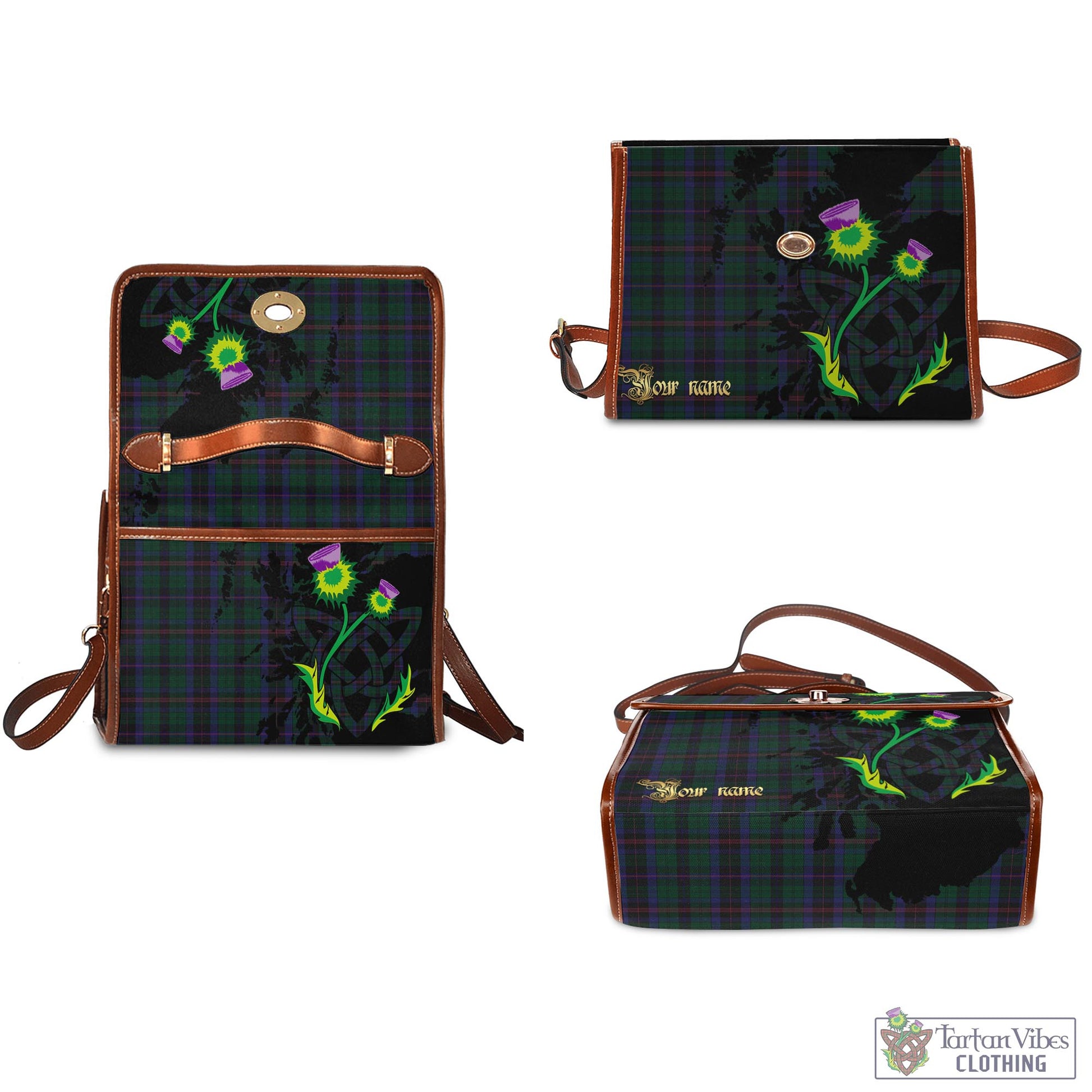 Tartan Vibes Clothing Phillips of Wales Tartan Waterproof Canvas Bag with Scotland Map and Thistle Celtic Accents