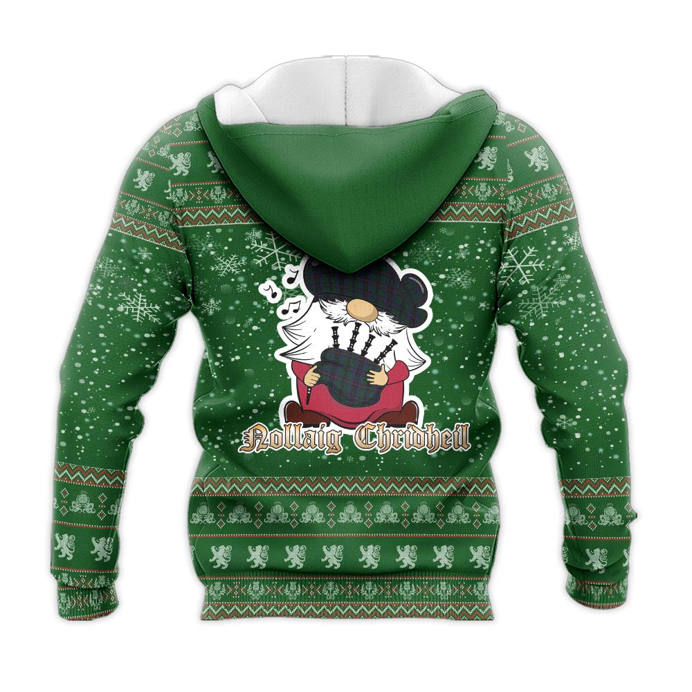 Phillips of Wales Clan Christmas Knitted Hoodie with Funny Gnome Playing Bagpipes - Tartanvibesclothing