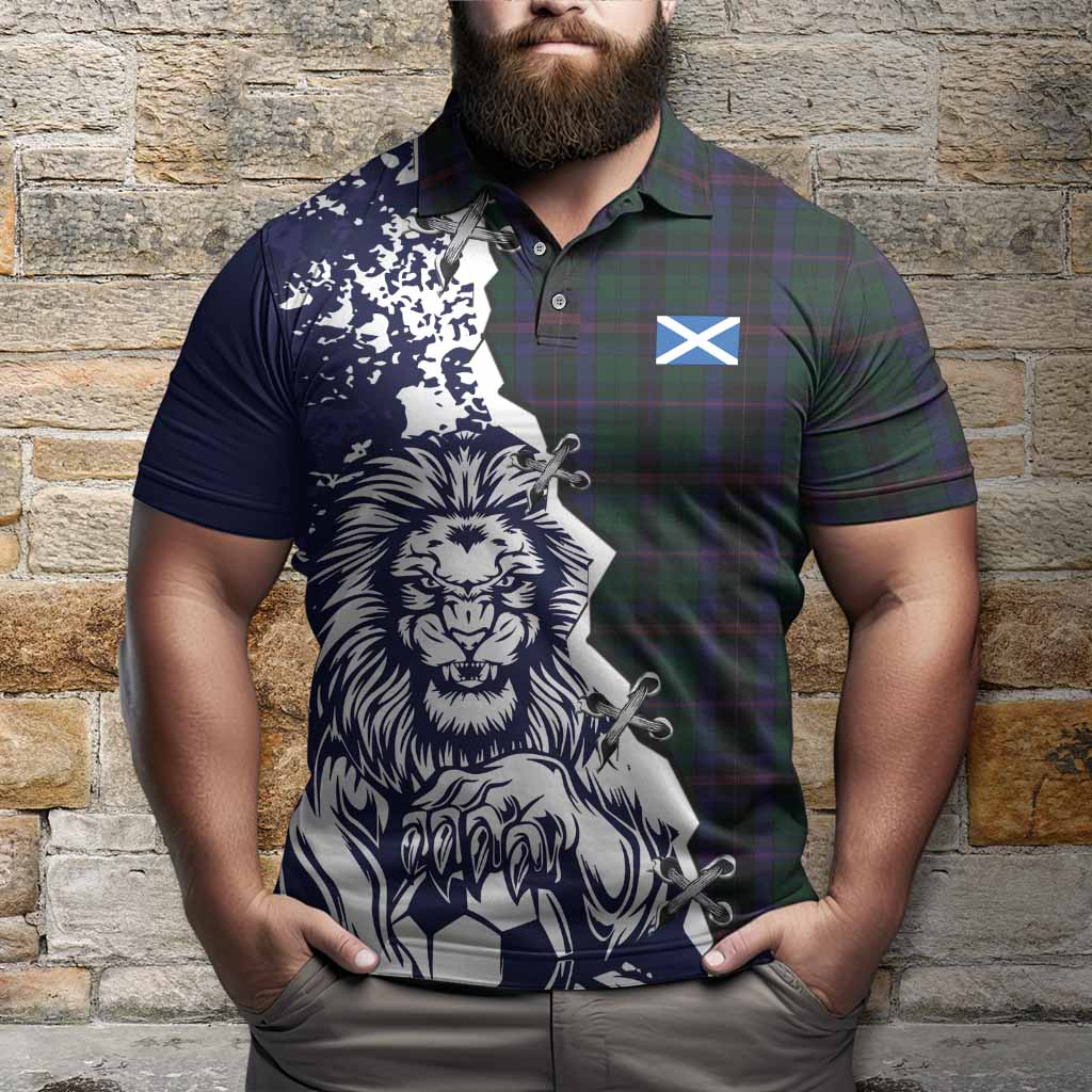 Phillips of Wales Tartan Scottish Polo Shirt Angry Lion With Soccer Ball Style