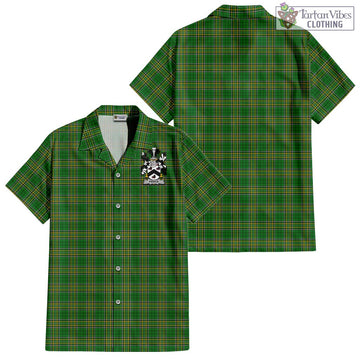 Pierce Irish Clan Tartan Short Sleeve Button Up with Coat of Arms