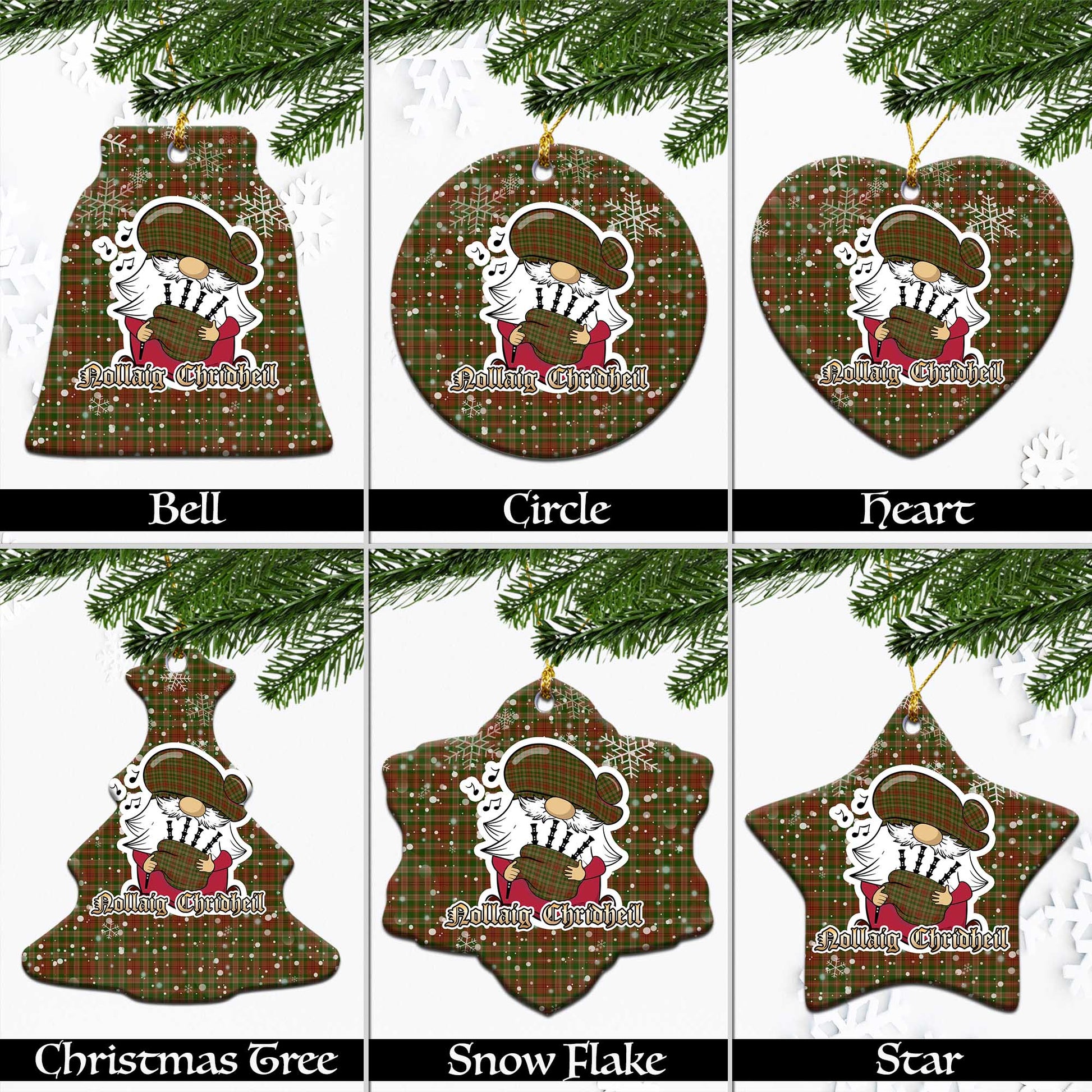 Pierce Tartan Christmas Ceramic Ornaments with Scottish Gnome Playing Bagpipes Ceramic - Tartan Vibes Clothing