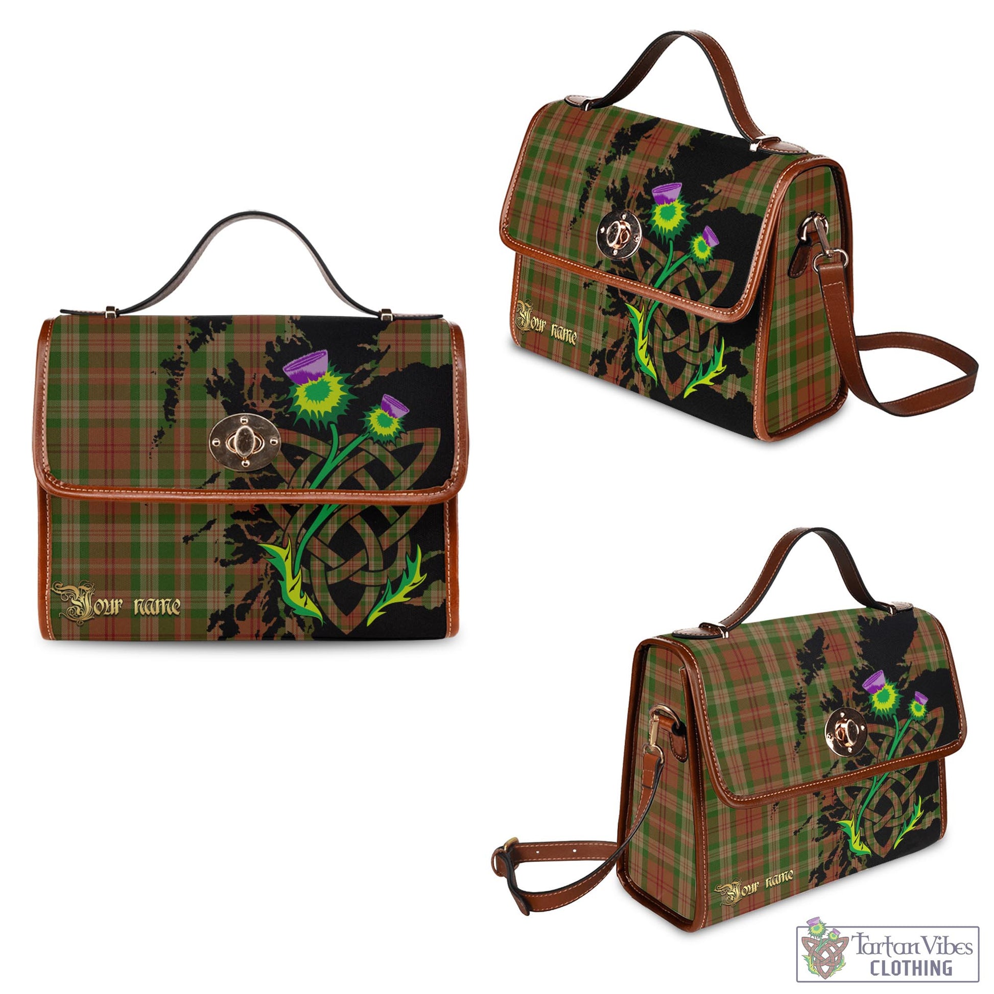 Tartan Vibes Clothing Pierce Tartan Waterproof Canvas Bag with Scotland Map and Thistle Celtic Accents
