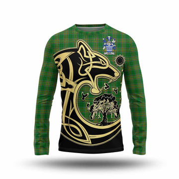 Piers Irish Tartan Long Sleeve T-Shirt with Coat of Arms Celtic Wolf Style Unisex - Tartan Vibes Clothing