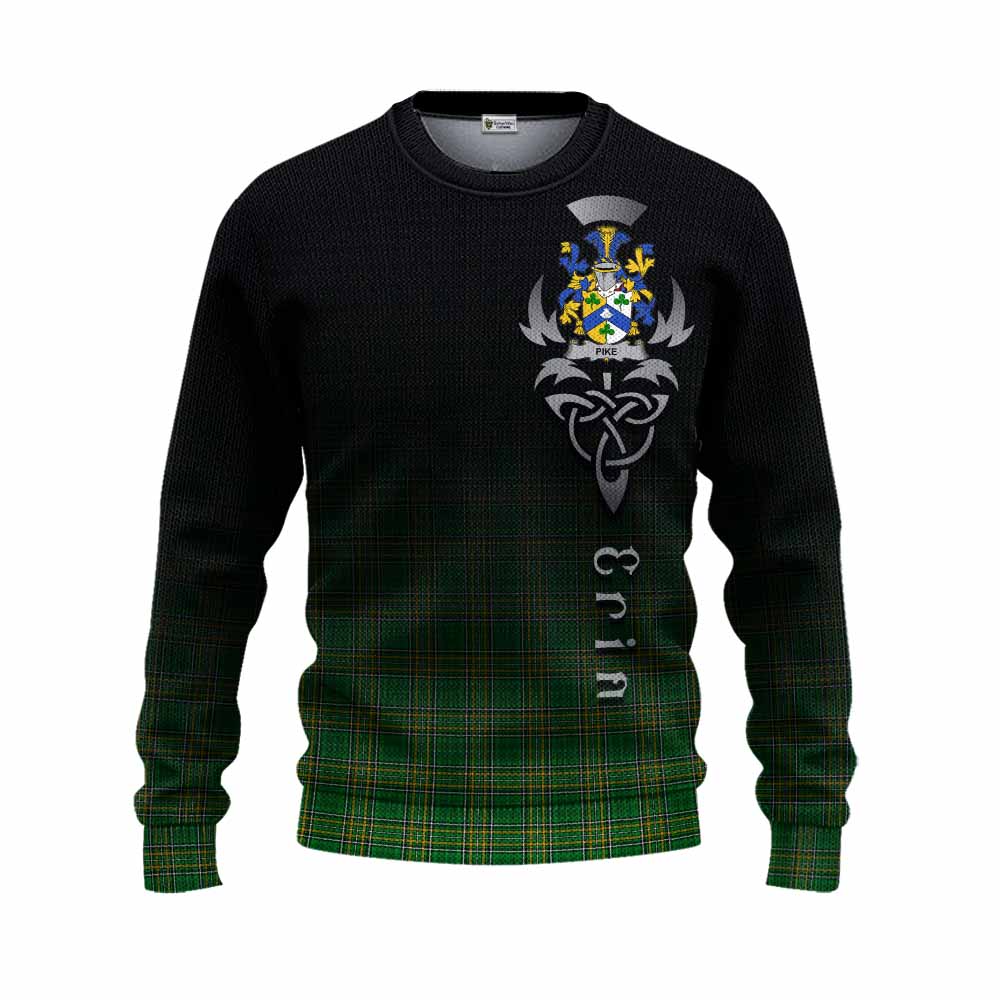 Tartan Vibes Clothing Pike Irish Clan Knitted Sweater with Coat of Arms Erin Go Bragh Celtic Inspired
