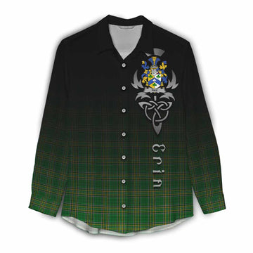Tartan Vibes Clothing Pike Irish Clan Women's Casual Shirt with Coat of Arms Erin Go Bragh Celtic Inspired