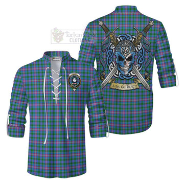 Pitcairn Tartan Ghillie Kilt Shirt with Family Crest Celtic Skull Style Men - Tartan Vibes Clothing