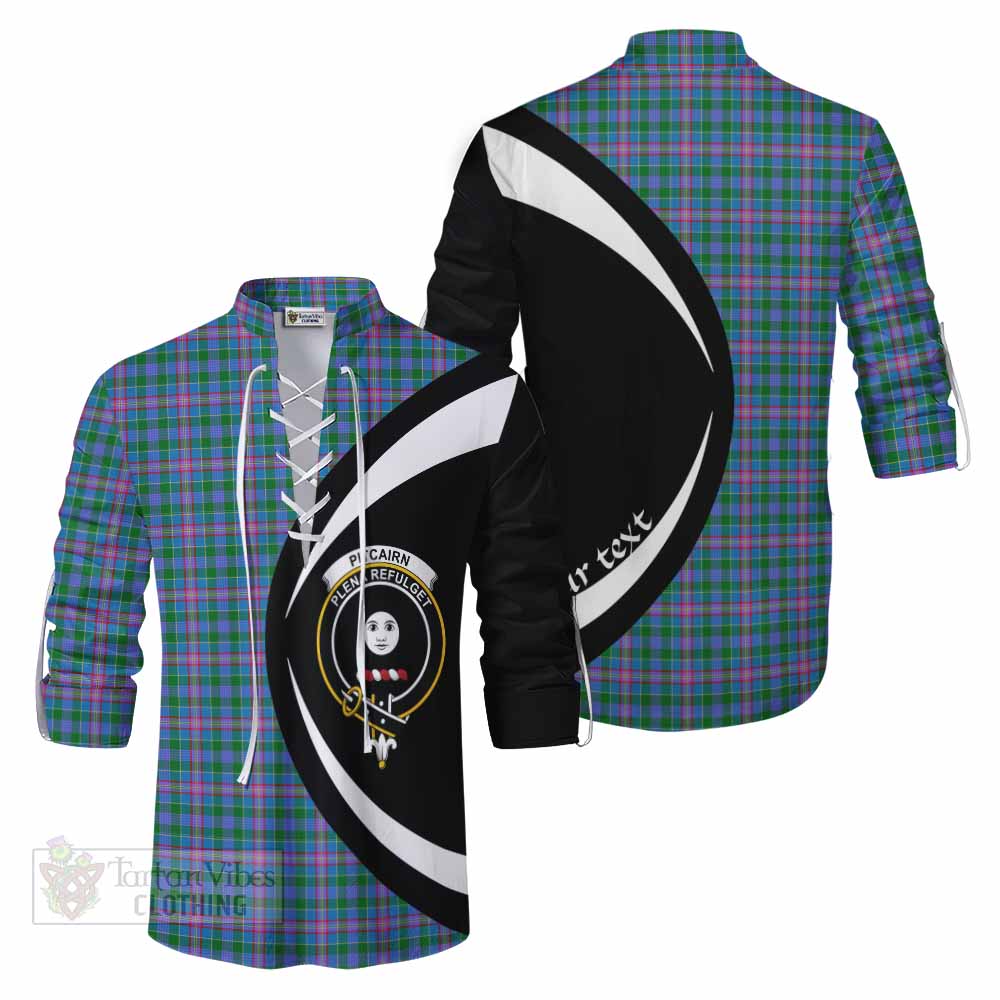 Pitcairn Tartan Ghillie Kilt Shirt with Family Crest Circle Style Men - Tartan Vibes Clothing