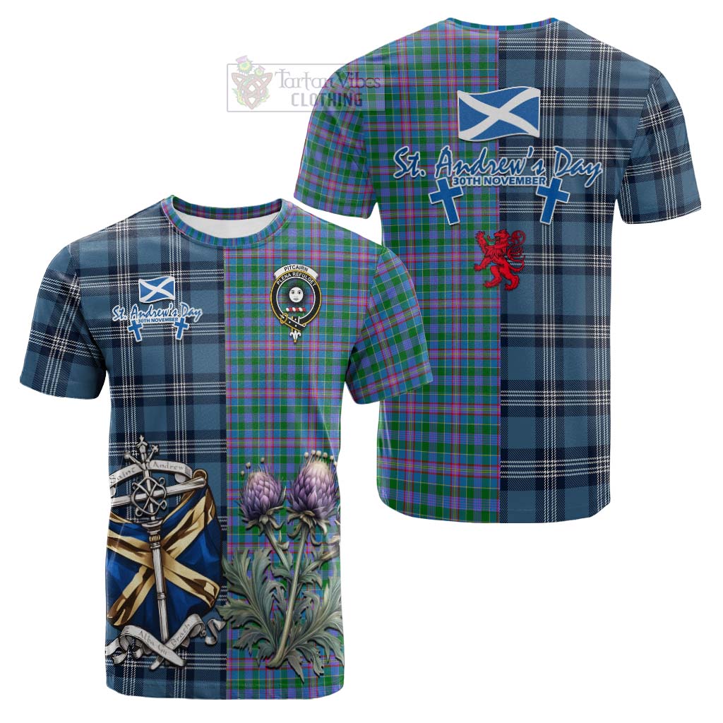 Pitcairn Tartan Cotton T-shirt Happy St. Andrew's Day Half Tartan Style Kid's Shirt - Tartan Vibes Clothing