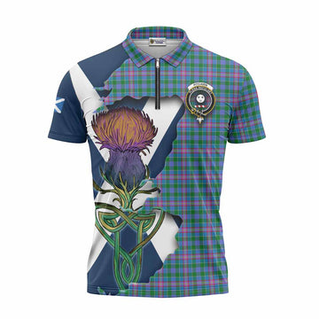 Pitcairn Tartan Family Crest Zipper Polo Shirt Scottish Thistle Celtic Inspired Unisex - Tartan Vibes Clothing