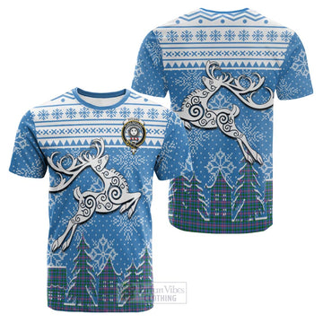 Pitcairn Clan Christmas Cotton T-shirt Celtic Reindeer Style Kid's Shirt - Tartan Vibes Clothing