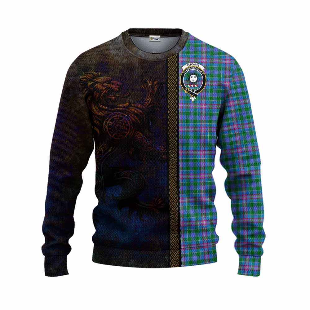 Pitcairn Tartan Family Crest Knitted Sweater Alba Gu Brath Be Brave Lion Ancient Style Unisex - Tartan Vibes Clothing