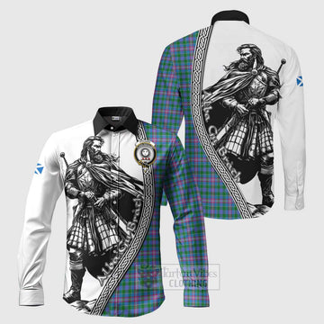 Pitcairn Tartan Clan Crest Long Sleeve Button Shirt with Highlander Warrior Celtic Style Men's Shirt S - Tartan Vibes Clothing